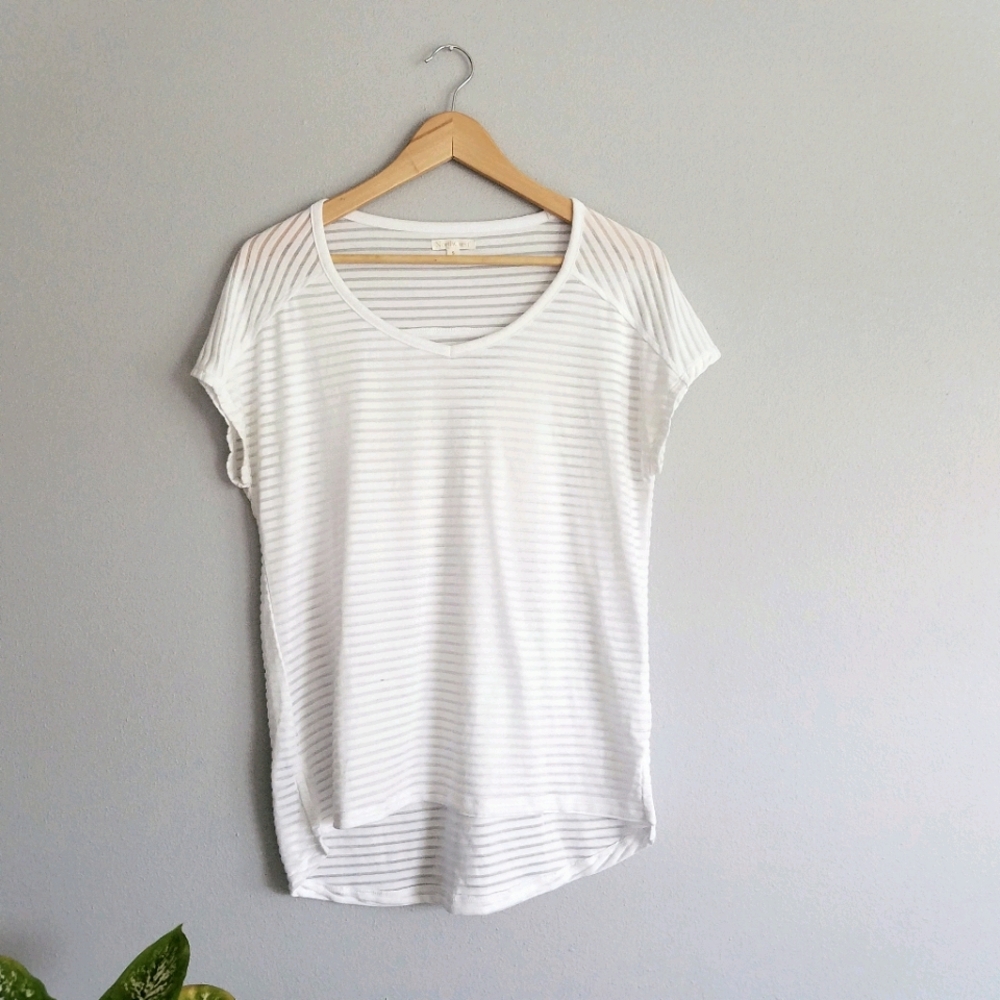 Northcrest White Striped Short Sleeved Top